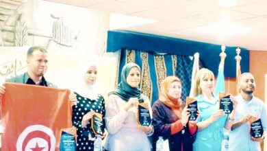 صورة نبارك للأديبة ميادة سليمان بمناسبة تكريمها في نقابة الصحفيين بالقاهرة عن قصيدتها «مبللة بالاشتياق»